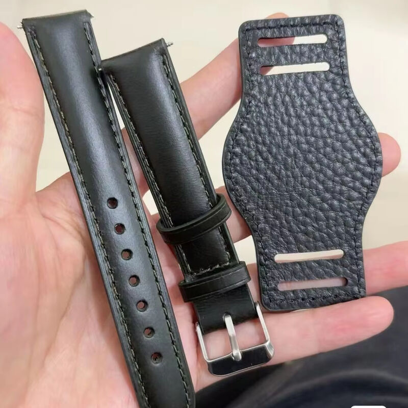 Handmade 18/20/22mm Black Brown Coffee Genuine Leather Bund Straps for Luxury Watches Minimalist Vintage Style