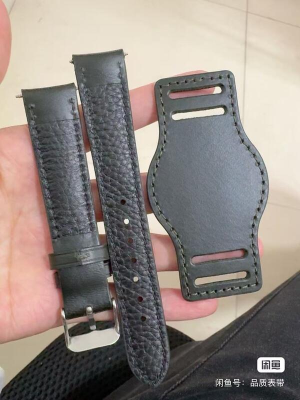 Handmade 18/20/22mm Black Brown Coffee Genuine Leather Bund Straps for Luxury Watches Minimalist Vintage Style