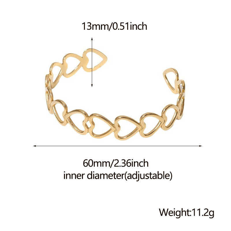 HOVANCI Hollow Cuff Bangles Heart Jewelry 18k Gold Plated Bangles Jewelry Women Joyeria De Acero Inoxidable