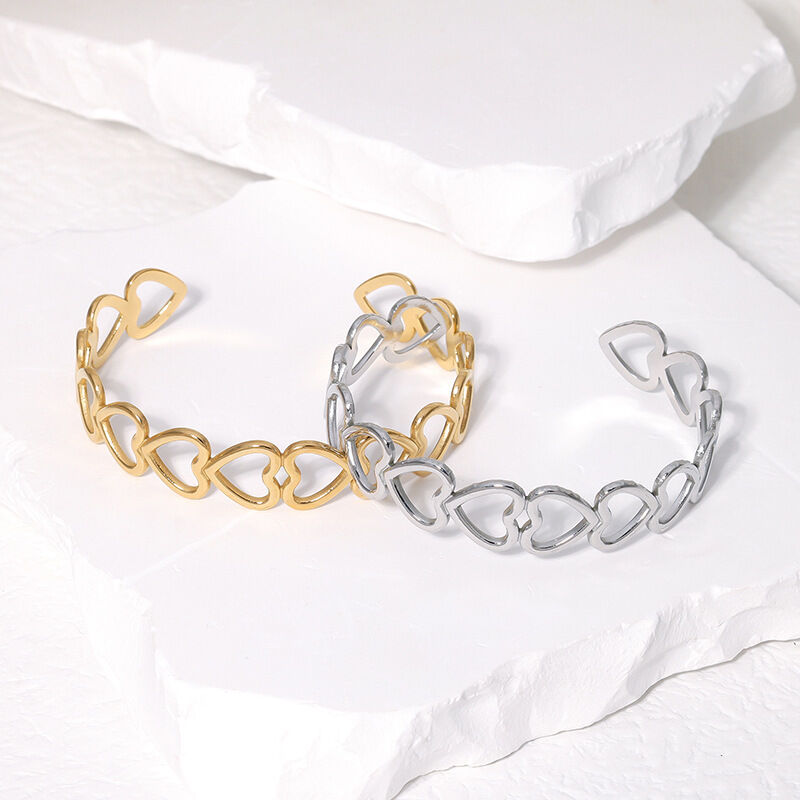 HOVANCI Hollow Cuff Bangles Heart Jewelry 18k Gold Plated Bangles Jewelry Women Joyeria De Acero Inoxidable