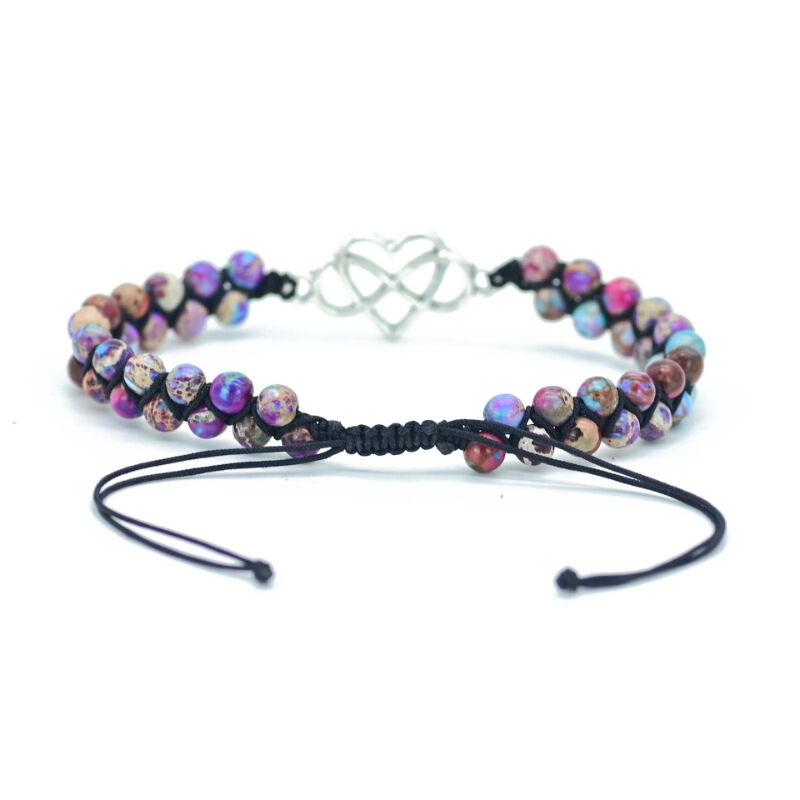 For Women Double-layer Handwoven Love Charm Healing Anxiety Beaded Bracelet Gift Natural Purple Imperial Jasper Stone Bracelet