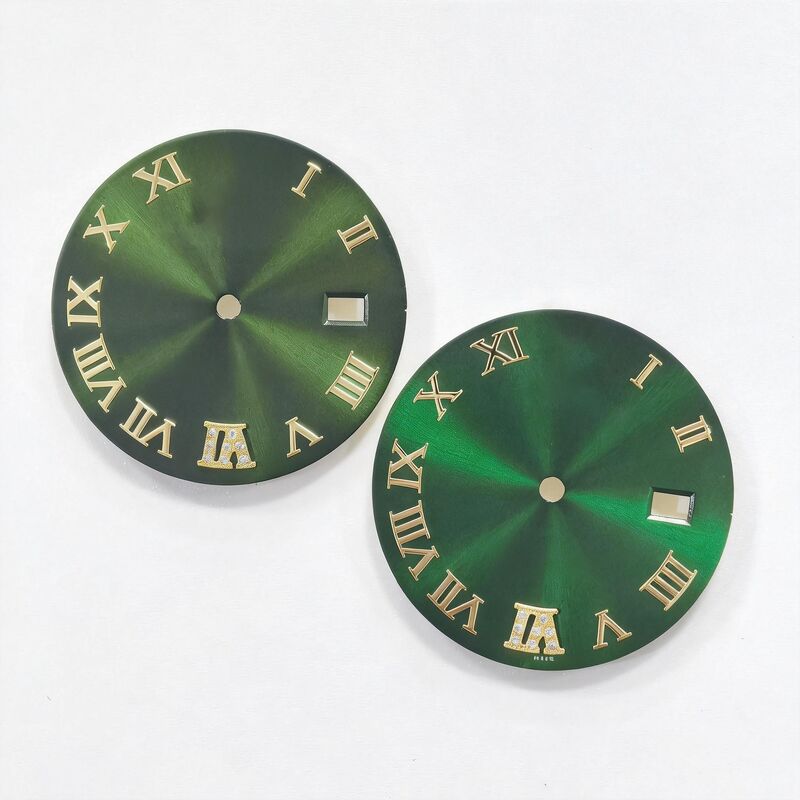 Green Dial  with Yellow Gold Mark Moissanite Dinmond for 36mm16233 16013 Fit for 3135 Movement, Afterrmarket Watch Repair Parts.