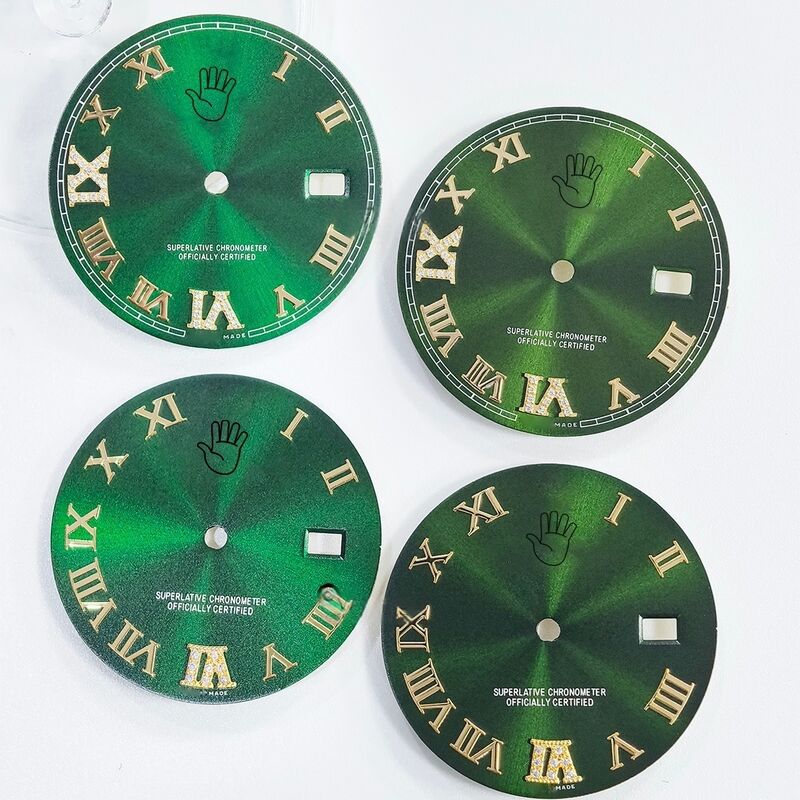 Green Dial  with Yellow Gold Mark Moissanite Dinmond for 36mm16233 16013 Fit for 3135 Movement, Afterrmarket Watch Repair Parts.