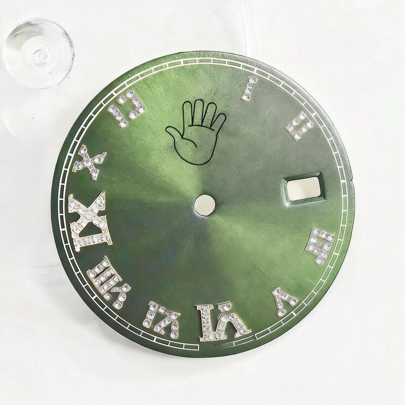 Green Dial  with Yellow Gold Mark Moissanite Dinmond for 36mm16233 16013 Fit for 3135 Movement, Afterrmarket Watch Repair Parts.