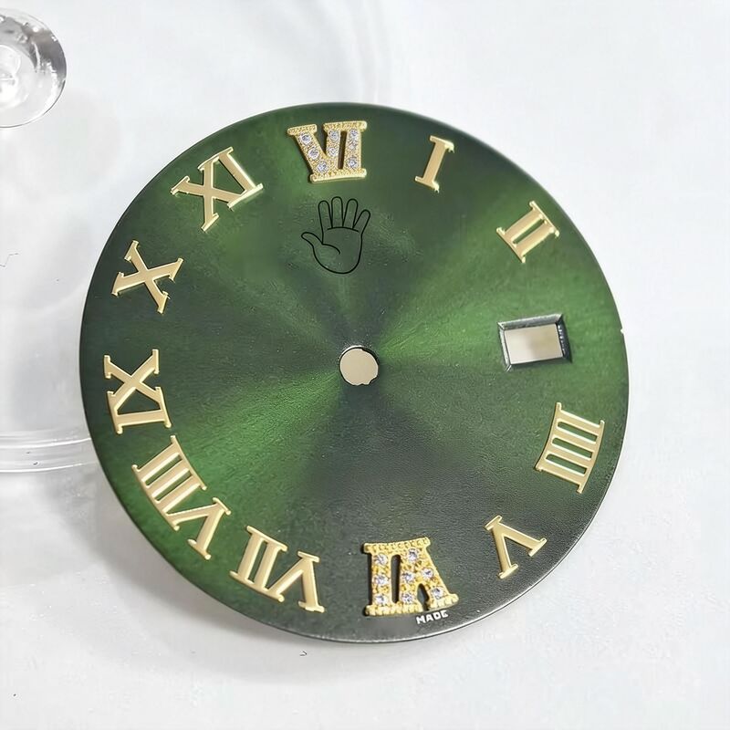 Green Dial  with Yellow Gold Mark Moissanite Dinmond for 36mm16233 16013 Fit for 3135 Movement, Afterrmarket Watch Repair Parts.