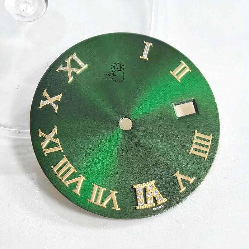Green Dial  with Yellow Gold Mark Moissanite Dinmond for 36mm16233 16013 Fit for 3135 Movement, Afterrmarket Watch Repair Parts.