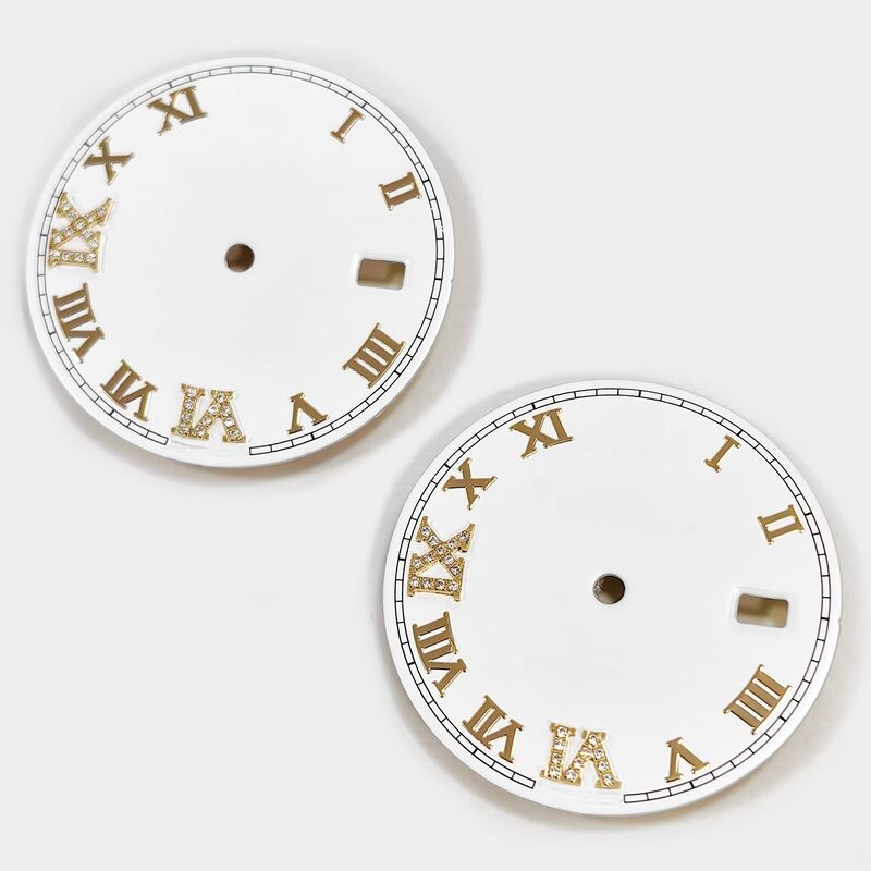 White Dial  with Yellow Gold Mark Moissanite Dinmond for 36mm16233 16013 Fit for 3135 Movement, Afterrmarket Watch Repair Parts.