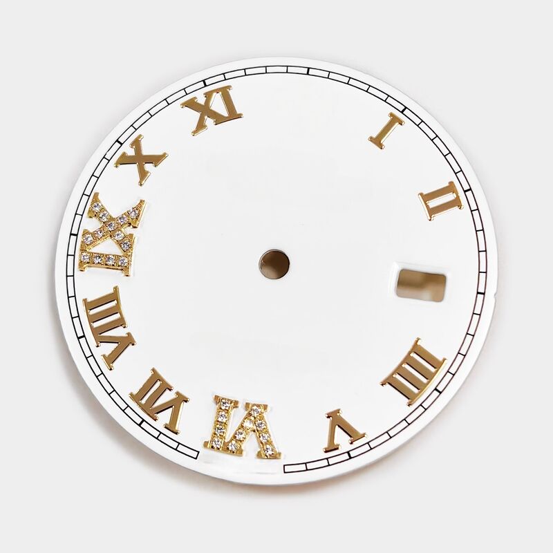 White Dial  with Yellow Gold Mark Moissanite Dinmond for 36mm16233 16013 Fit for 3135 Movement, Afterrmarket Watch Repair Parts.