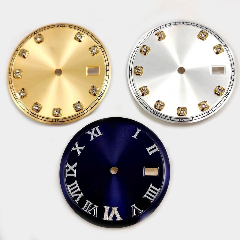 Watch Dial With Gold Diamond silver Roma for 36mm Watch 1601 Fit for 1570 1575 Movement, Afterrmarket Watch Repair Parts.