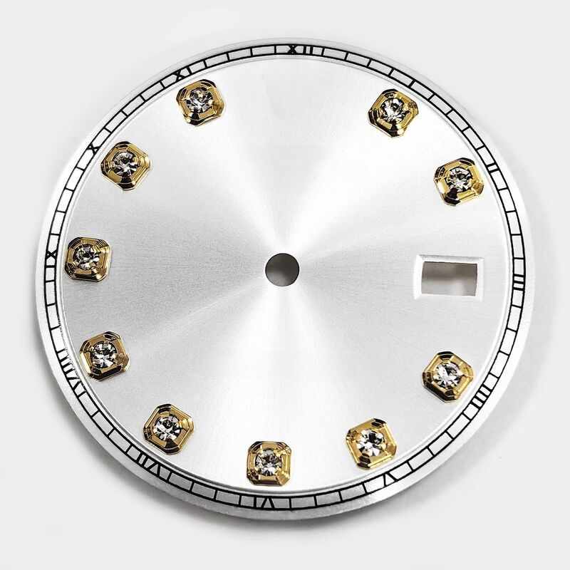 Watch Dial With Gold Diamond silver Roma for 36mm Watch 1601 Fit for 1570 1575 Movement, Afterrmarket Watch Repair Parts.