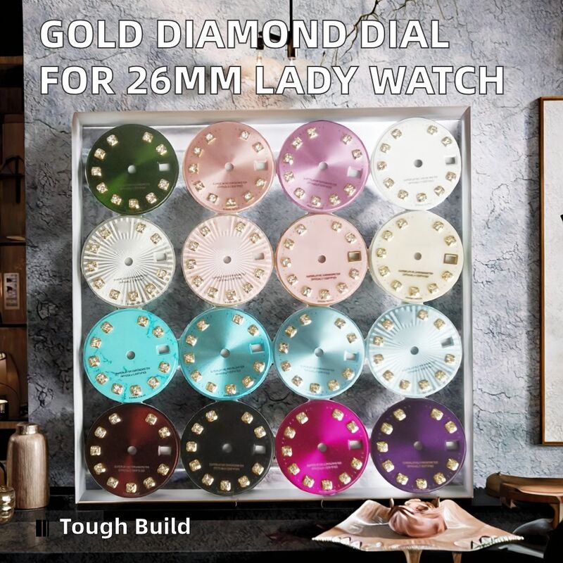 26mm Lady Watch Dial with Gold Diamond Stainless Steel Fit to 2135 Movement Aftermarket Watch Repair Parts Model 179171