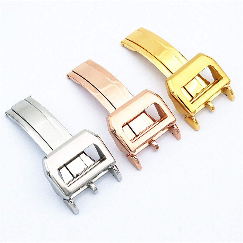 316L Leather Wrist Bracelet Band Strap 18mm Deployment Watch Clasp Buckle for IWC Pilot Watch Portuguese Aquatimer