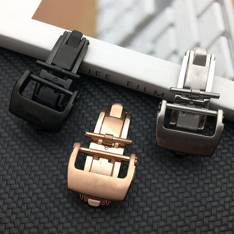 Custom LOGO Richard Rubber Leather Watch Band Strap Stainless Steel Deployment Clasp Pin Watch Buckle 18mm 20mm