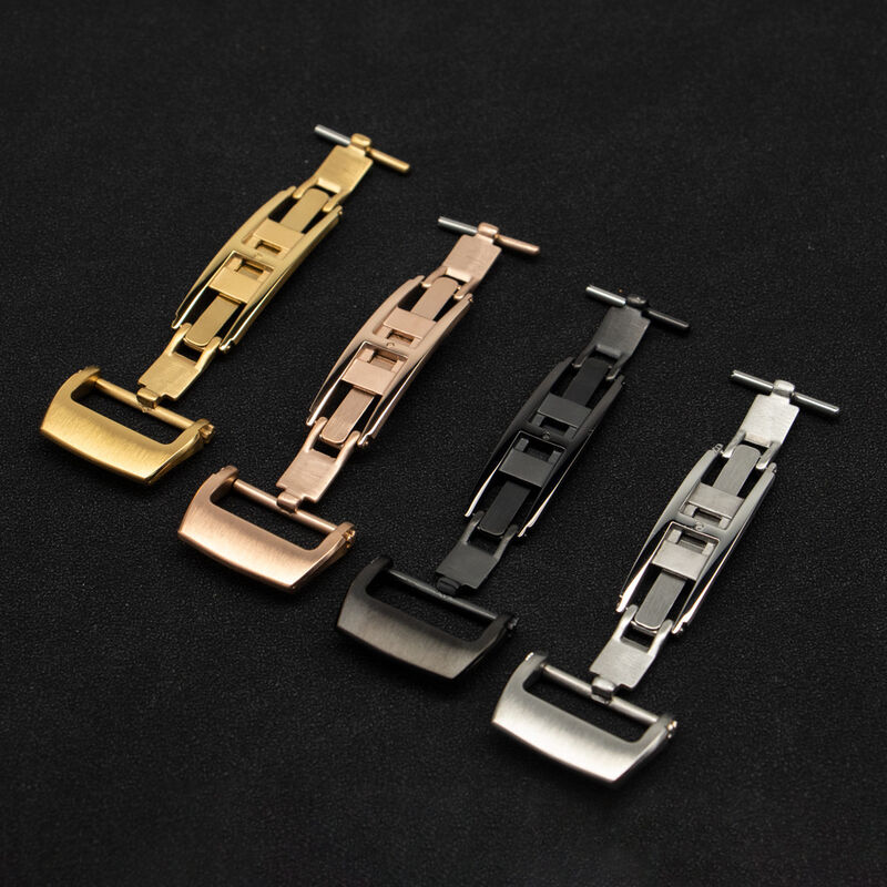 Custom LOGO Richard Rubber Leather Watch Band Strap Stainless Steel Deployment Clasp Pin Watch Buckle 18mm 20mm