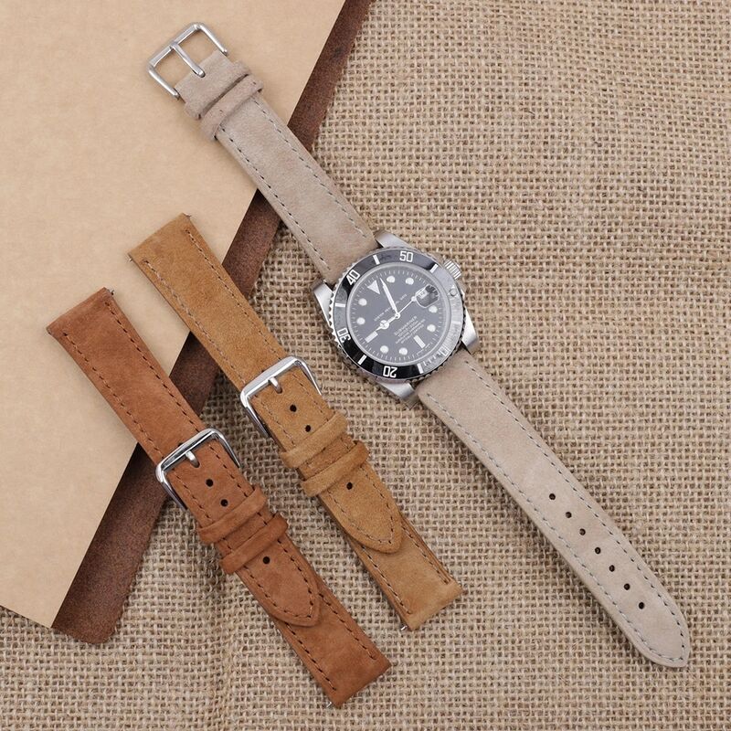 16mm 18mm 19mm 20mm 22mm 24mm Soft Suede Leather Watch Band Blue Watch Straps Stainless Steel Buckle Watch Accessories