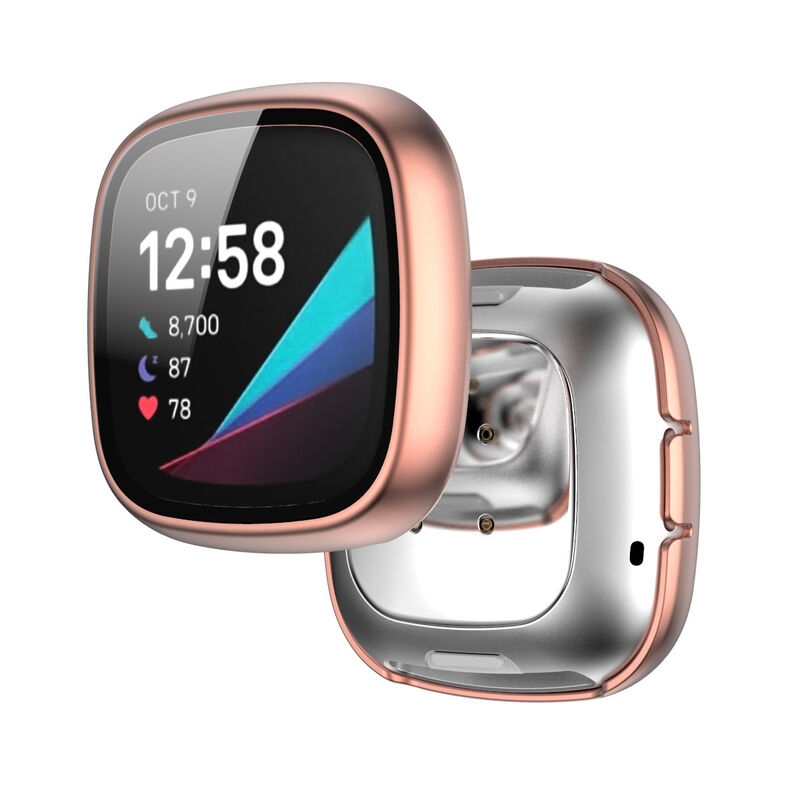 2 in 1 Watch Band Parts Case Cover for Fitbit Versa 3 /Sense PC Watch Frame Case Tempered Glass Screen Protector
