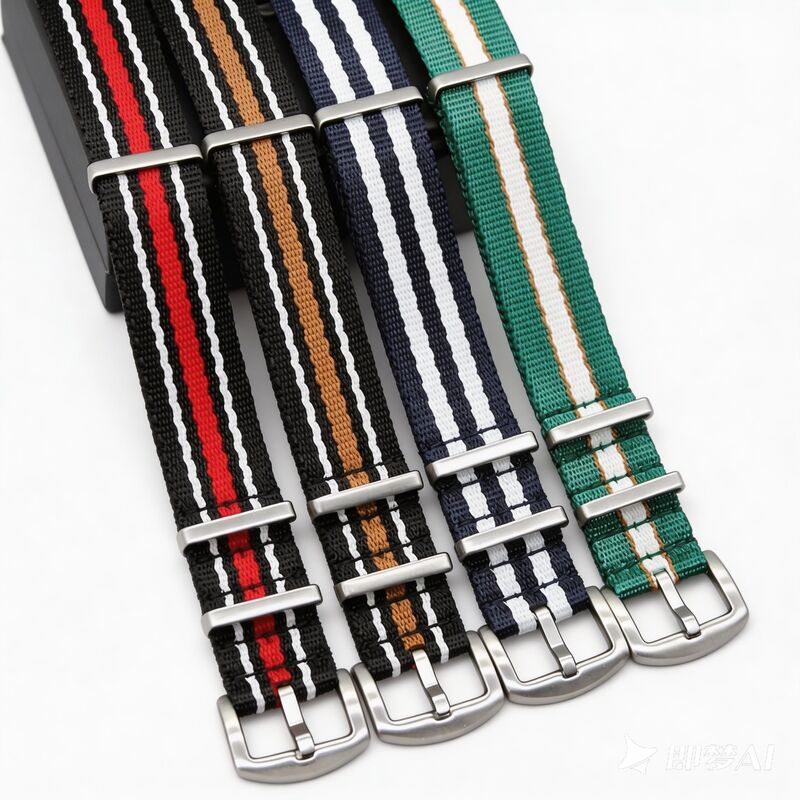 Luxury 1 Piece Replacement Nylon Seatbelt Band 22mm 1.4mm Thickness Fabric Watch Strap with Stainless Steel Buckle for Watches