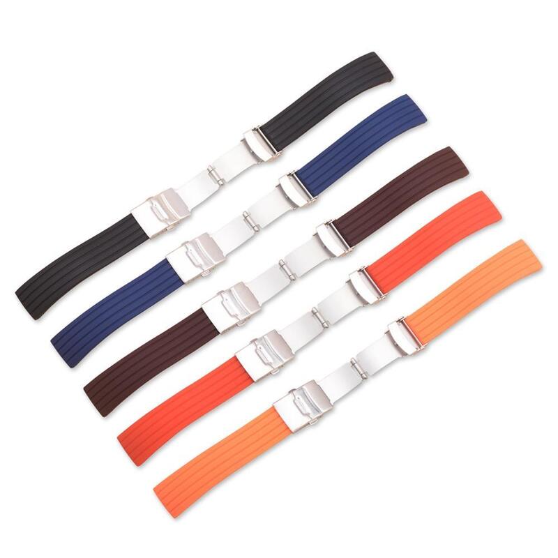 Wholesale Silicone Rubber Watchband for Man&Woman 5 Colors Black Brown Orange Red Blue 18mm 20mm 22mm Watch Band Stock