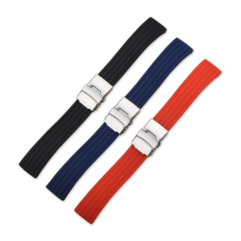 Wholesale Silicone Rubber Watchband for Man&Woman 5 Colors Black Brown Orange Red Blue 18mm 20mm 22mm Watch Band Stock