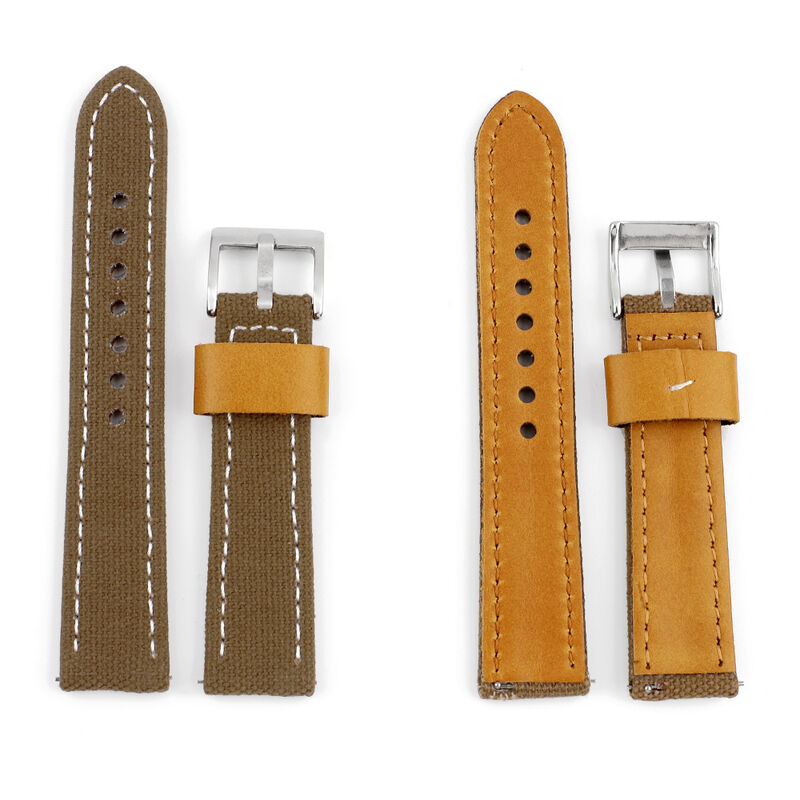 Handmade Canvas + Genuine Leather Bracelet 20MM 22MM 24MM Khaki Black Cowhide Leather Strap Thick and Durable Men's Bracelet