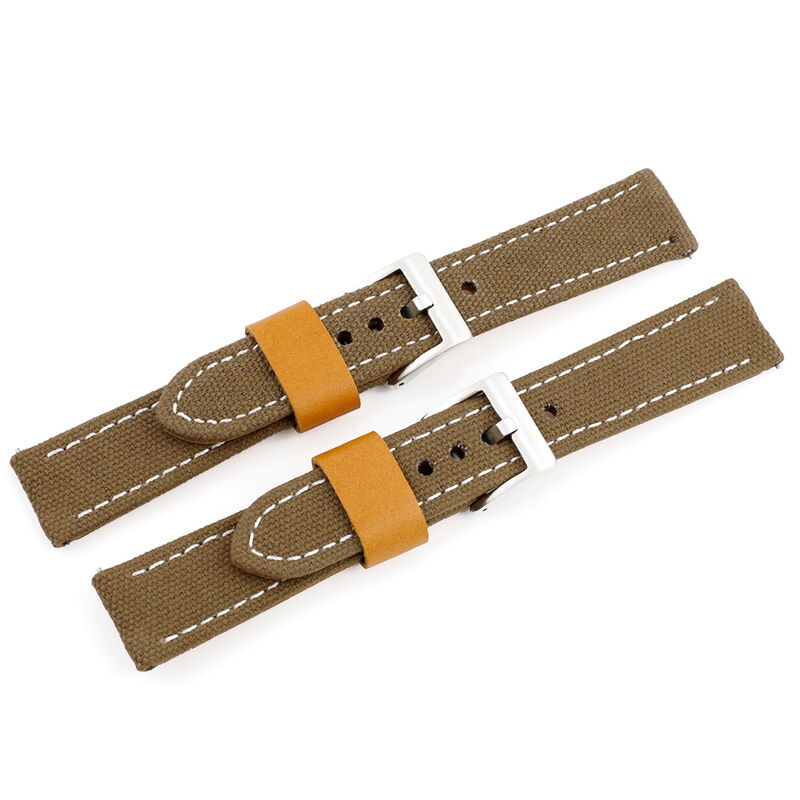 Handmade Canvas + Genuine Leather Bracelet 20MM 22MM 24MM Khaki Black Cowhide Leather Strap Thick and Durable Men's Bracelet