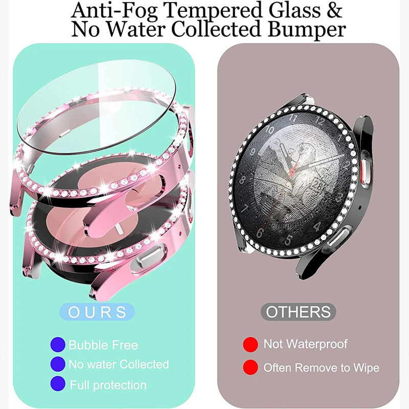 Bling Single Row Diamonds All in One Screen Protector for Samsung Galaxy Watch 5 40mm 44mm Watch 5 Pro 45mm Watch Cover Case