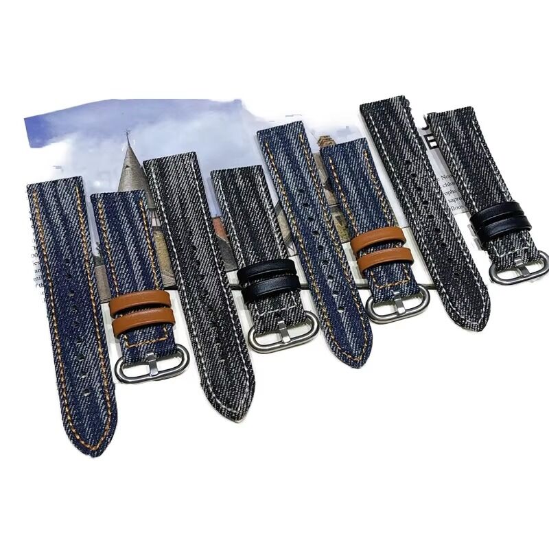 Retro Leather Wristband Strap 20mm 22mm Wrist Band for Smart Watches Replacement Vintage Denim Watch Strap