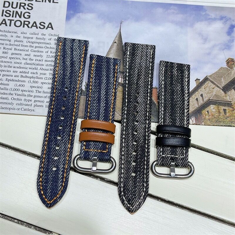 Retro Leather Wristband Strap 20mm 22mm Wrist Band for Smart Watches Replacement Vintage Denim Watch Strap