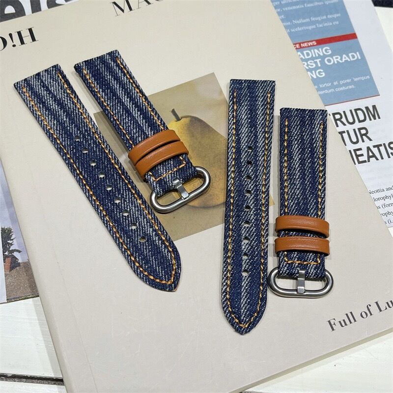 Retro Leather Wristband Strap 20mm 22mm Wrist Band for Smart Watches Replacement Vintage Denim Watch Strap