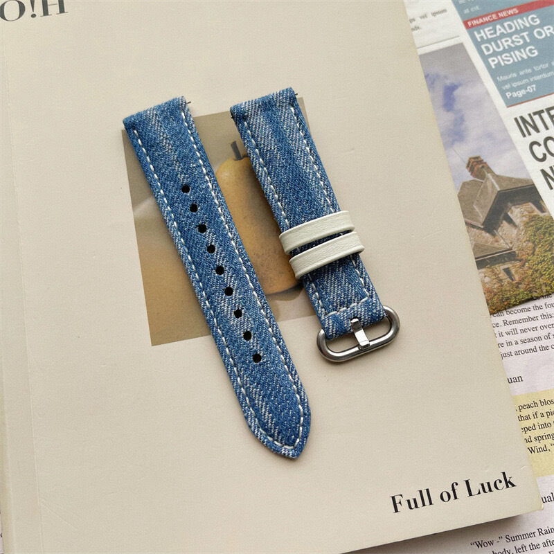 Retro Leather Wristband Strap 20mm 22mm Wrist Band for Smart Watches Replacement Vintage Denim Watch Strap