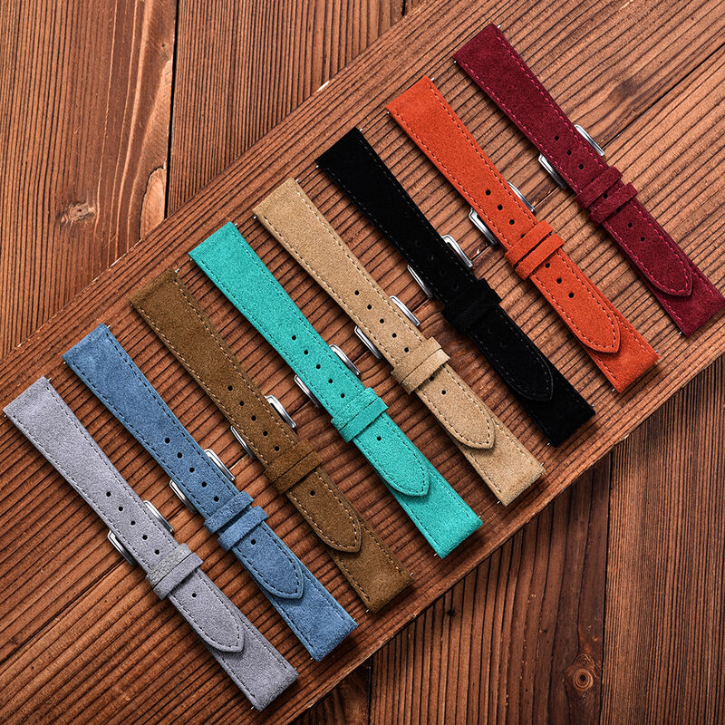 Handmade Stitches Watch Bands 18/19/20/22mm Suede Genuine Leather Watch Straps Vintage Watchband With Quick Release