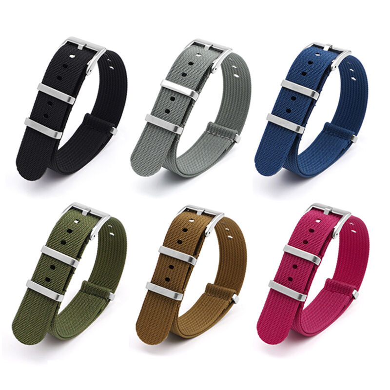 Custom Logo 18mm 20mm 22mm 24mm Men Women Ribbed Nylon Watch Bands Seat Belt One Piece Sport Nylon Watch Strap