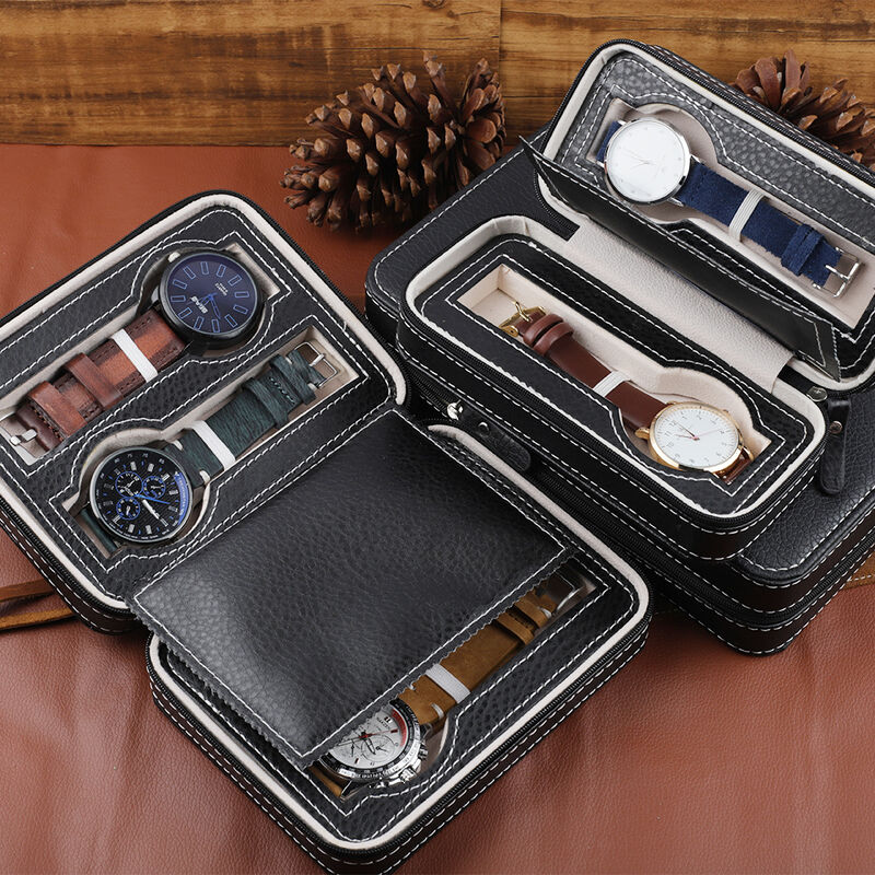 Portable Easy Carrying PU Leather Zipper 2/4/8 Slots Watch Travel case Box Storage for Watch Accessories