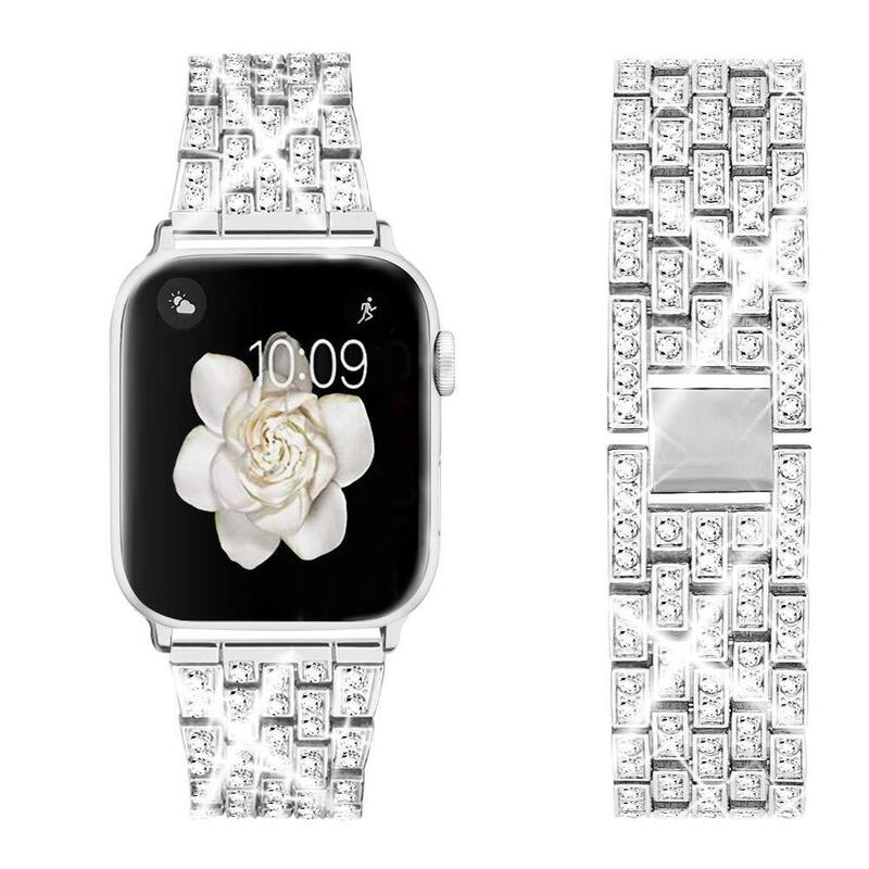 Luxury Bling Stone Diamond Stone Beads Hot Stainless Women Watch Bands Compatible for apple Watch Band Stainless 44mm 42mm