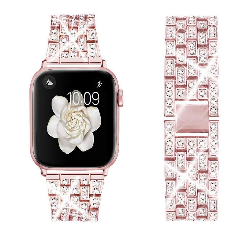 Luxury Bling Stone Diamond Stone Beads Hot Stainless Women Watch Bands Compatible for apple Watch Band Stainless 44mm 42mm