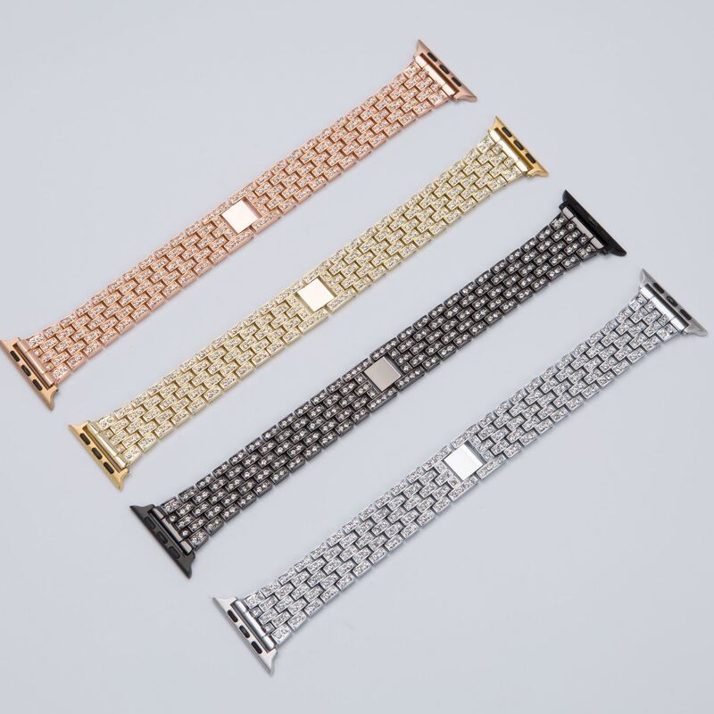 Luxury Bling Stone Diamond Stone Beads Hot Stainless Women Watch Bands Compatible for apple Watch Band Stainless 44mm 42mm