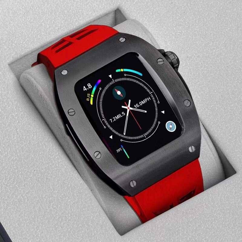 Custom Titanium Stainless Steel for apple Watch 7/6/5 Luxury Metal Case Strap Silver Black Belt 44mm 45mm (Watches Not Included)