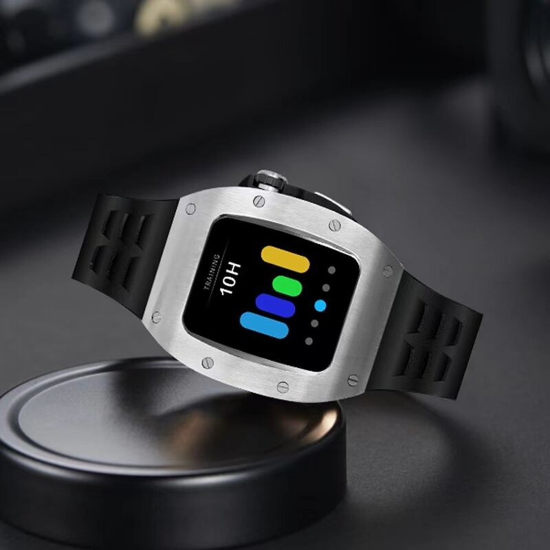 Custom Titanium Stainless Steel for apple Watch 7/6/5 Luxury Metal Case Strap Silver Black Belt 44mm 45mm (Watches Not Included)