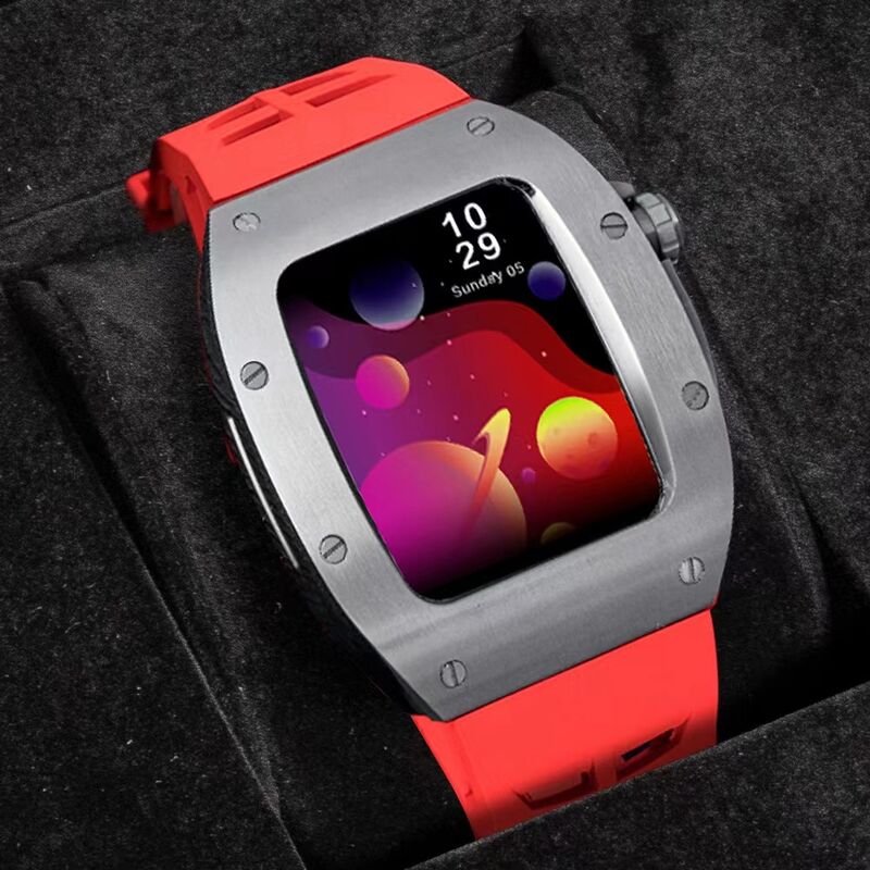 Custom Titanium Stainless Steel for apple Watch 7/6/5 Luxury Metal Case Strap Silver Black Belt 44mm 45mm (Watches Not Included)