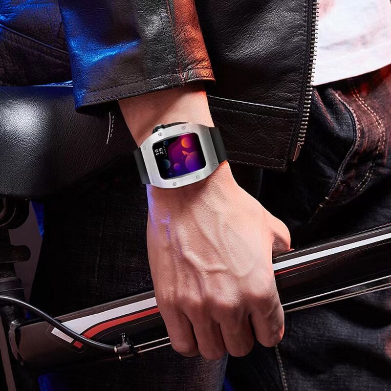Custom Titanium Stainless Steel for apple Watch 7/6/5 Luxury Metal Case Strap Silver Black Belt 44mm 45mm (Watches Not Included)