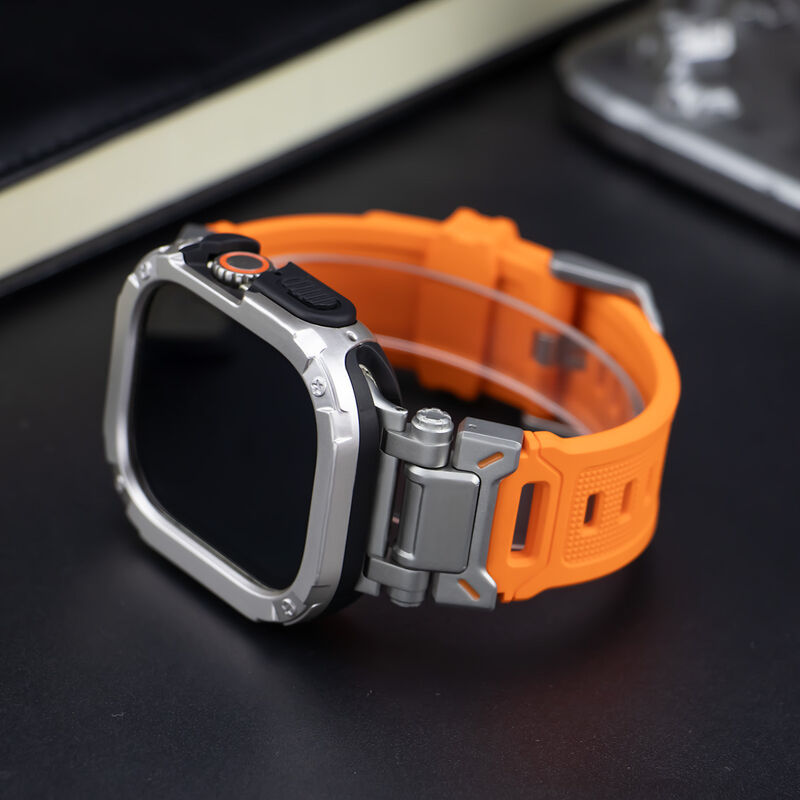 Luxury Sport Rubber Silicone Rm Strap for Apple Watch Metal case with Band Ultra 49mm, Custom Titanium Strap for Iwatch 45 44mm