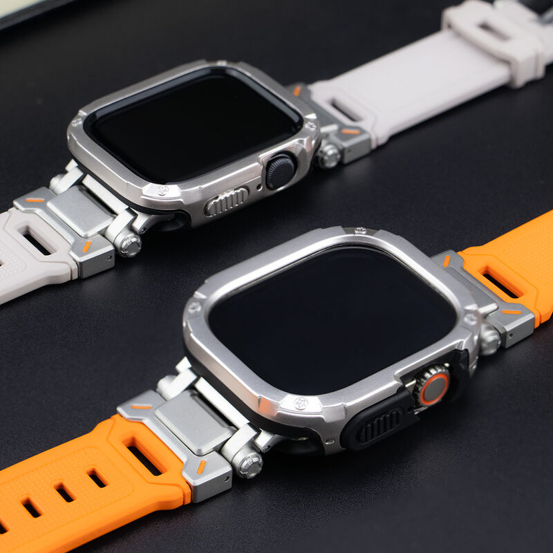 Luxury Sport Rubber Silicone Rm Strap for Apple Watch Metal case with Band Ultra 49mm, Custom Titanium Strap for Iwatch 45 44mm