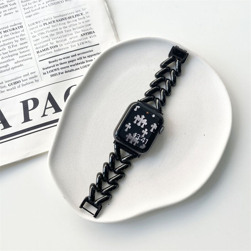 Custom Stainless Steel Metal Link Chain Strap for Apple Watch Band Series Bracelet Wristband