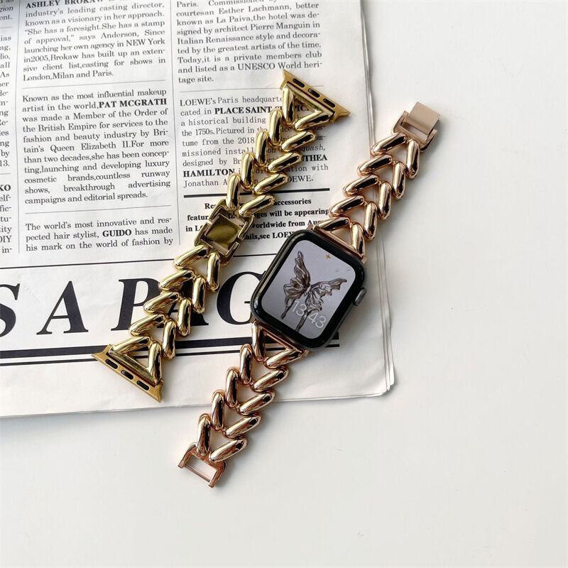 Custom Stainless Steel Metal Link Chain Strap for Apple Watch Band Series Bracelet Wristband
