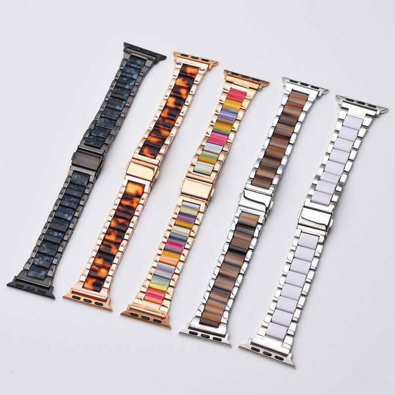 Stock Metal Resin Stainless Steel Watch Band for Apple Watch 44MM 38MM Replacement Resin Watch Strap for Iwatch Se