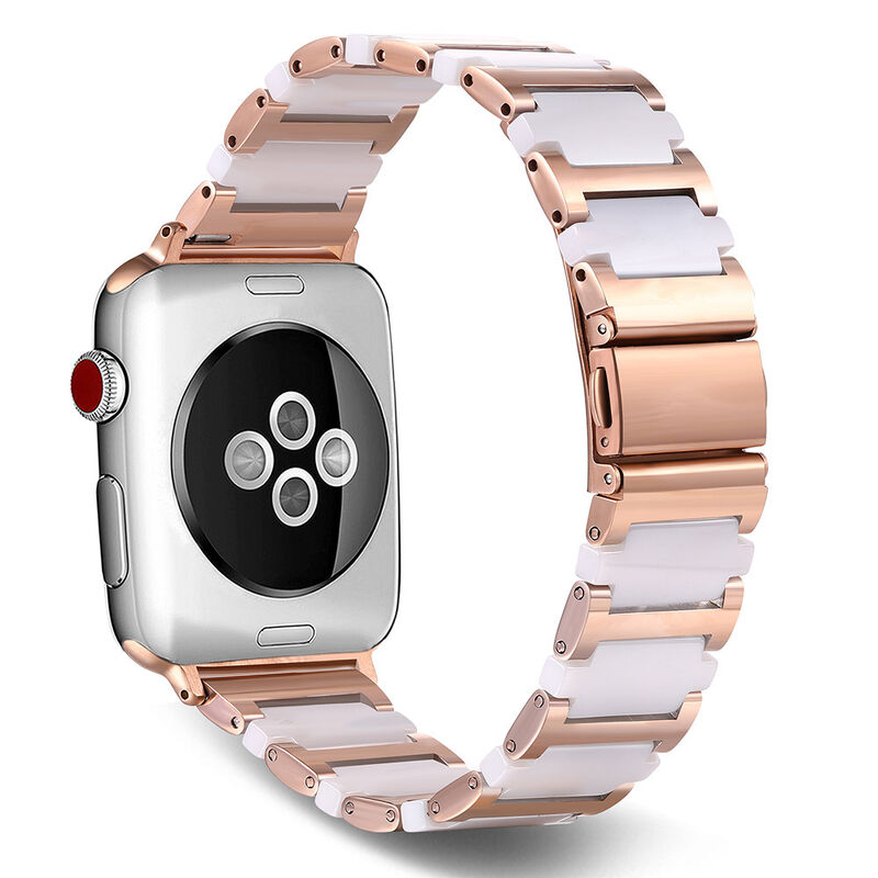 Metal Stainless Steel Ceramic Watch Strap for Apple Watch Band Series 7 6 5 IWatch 38 40 42 44mm Crossing Style Wrist Bracelet