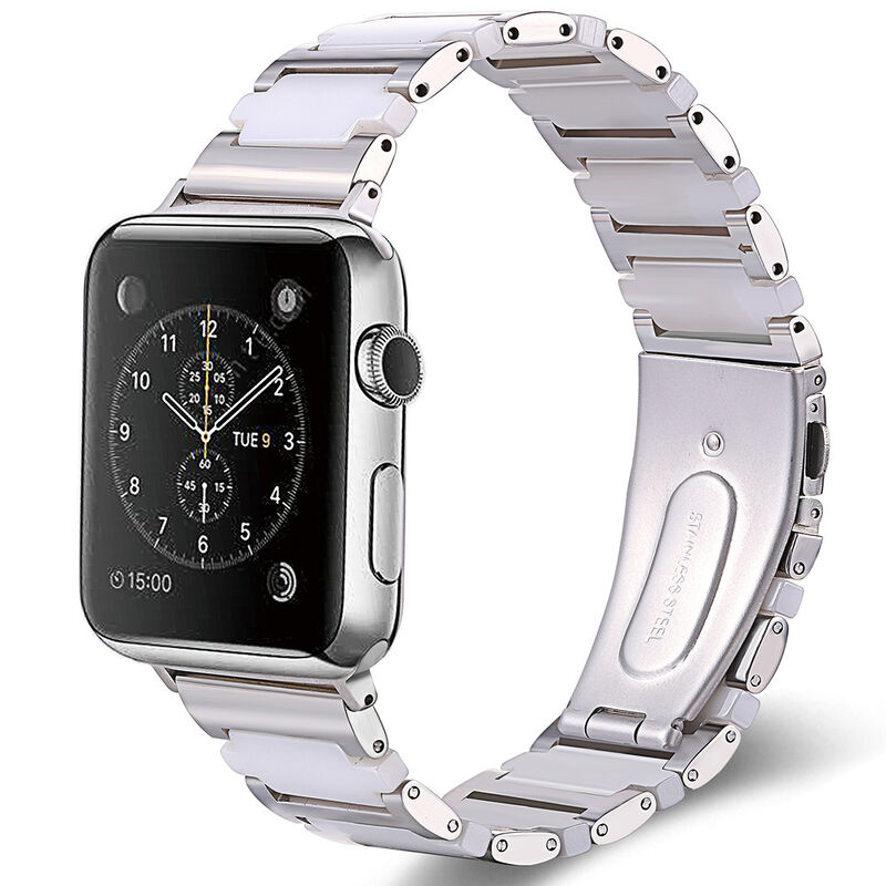 Metal Stainless Steel Ceramic Watch Strap for Apple Watch Band Series 7 6 5 IWatch 38 40 42 44mm Crossing Style Wrist Bracelet