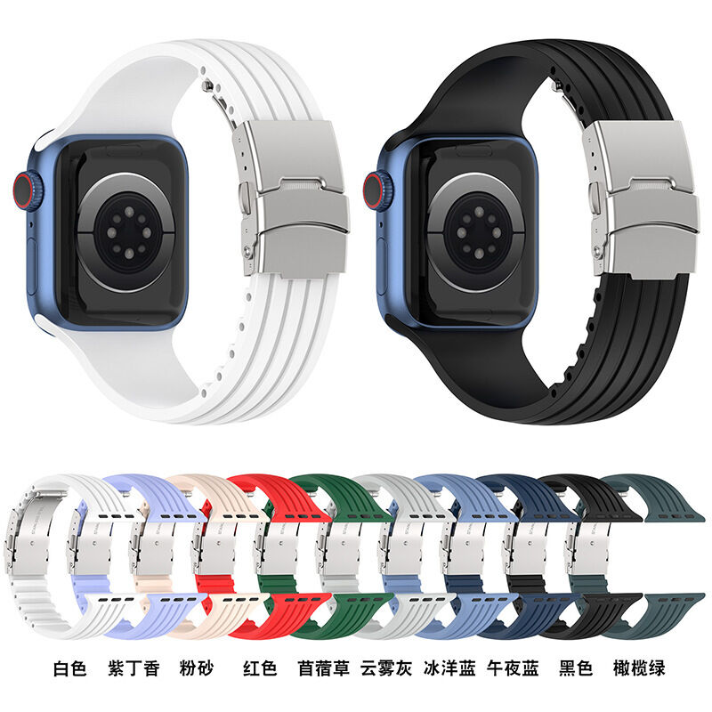 Rubber Silicone Smart Watch Correas Strap Band for Apple Watch Series 7 6 5 4 3 41mm 45mm 44mm 40mm 42mm 38mm