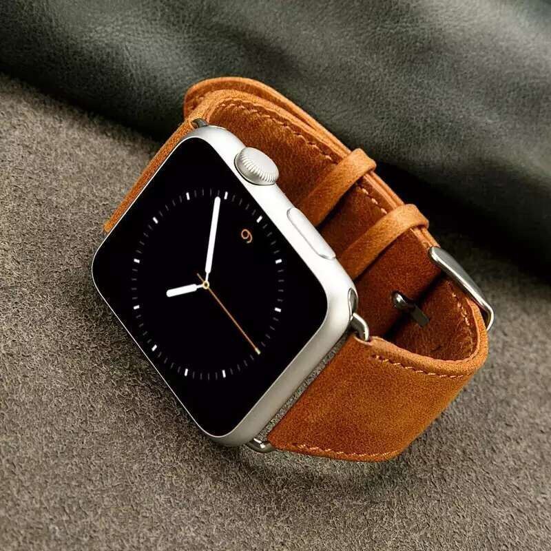 Fashion Handmade Crazy Horse Leather for apple Watch 38mm 42mm Leather Band Strap