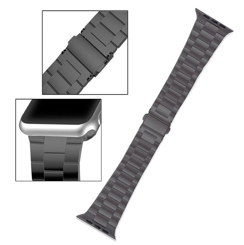 Classic 20mm 22mm 3 Bead Solid 304 Stainless Steel Link Bracelet Wristband Strap Metal Watch Band for Apple IWatch 38mm 44mm